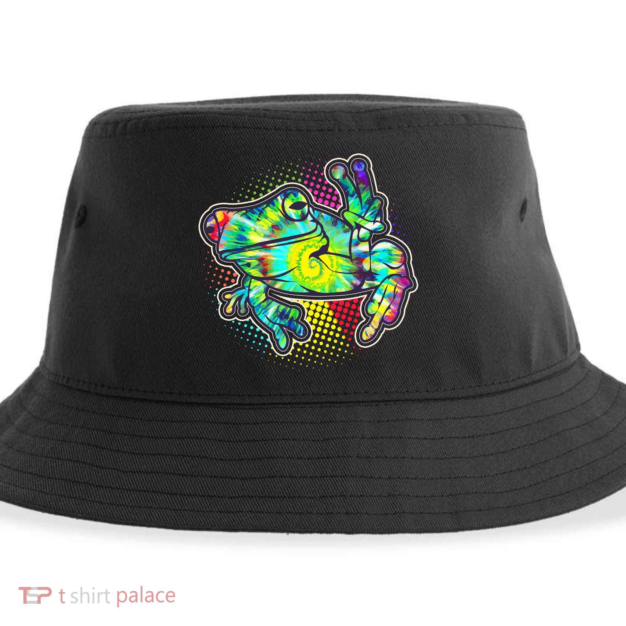 Funny Trippy Hippie Psychedelic Peace Frog Sustainable Bucket Hat