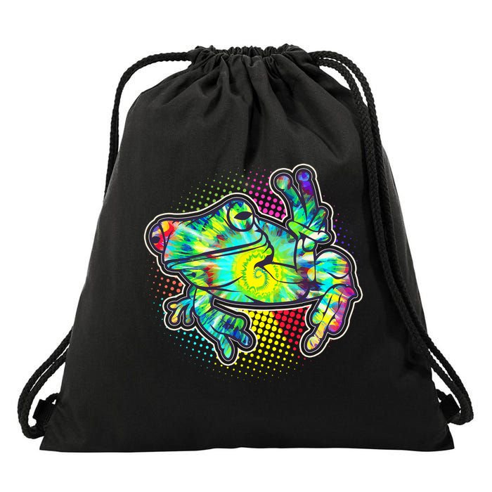 Funny Trippy Hippie Psychedelic Peace Frog Drawstring Bag