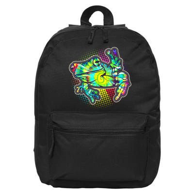 Funny Trippy Hippie Psychedelic Peace Frog 16 in Basic Backpack