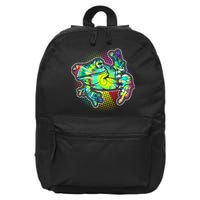 Funny Trippy Hippie Psychedelic Peace Frog 16 in Basic Backpack