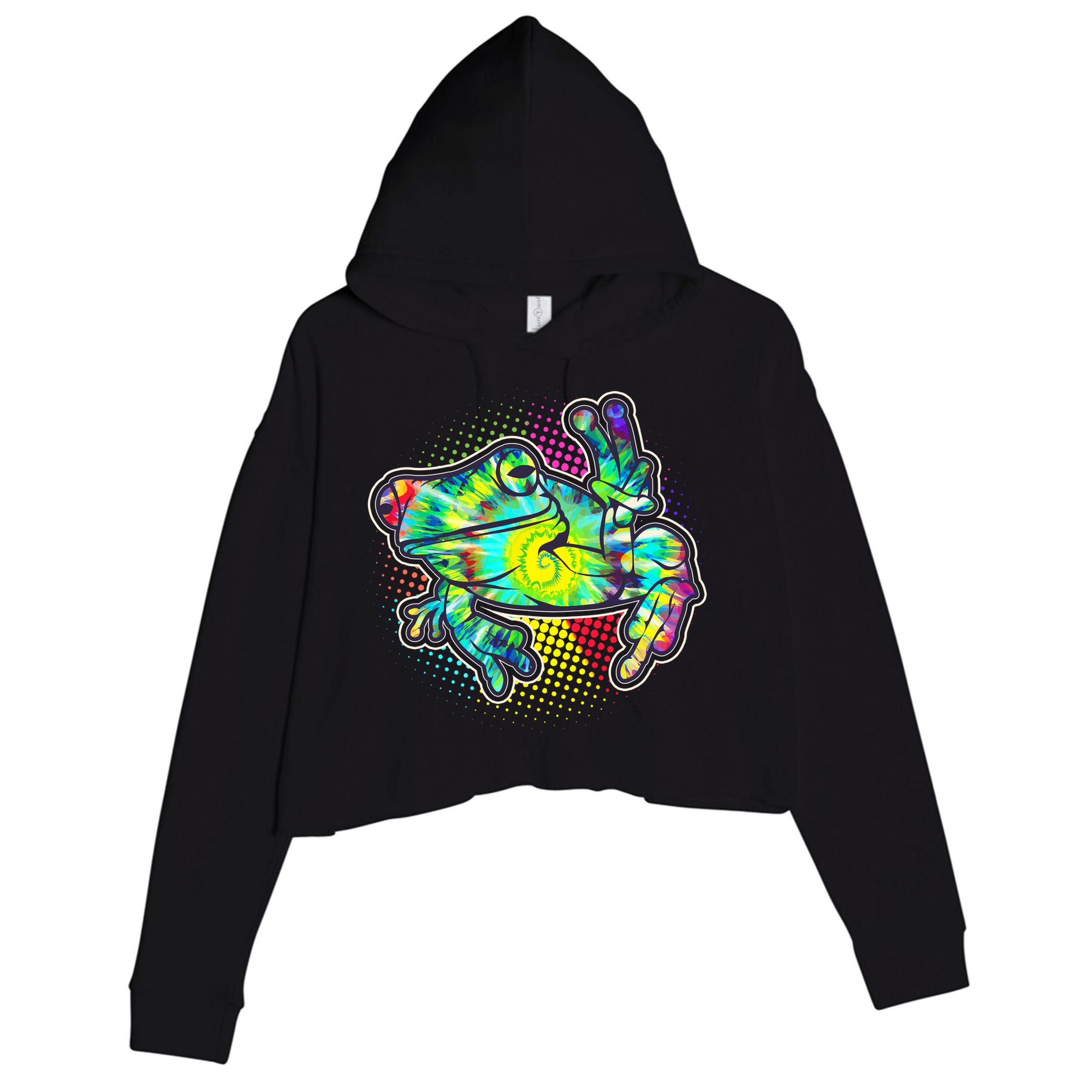 Funny Trippy Hippie Psychedelic Peace Frog Crop Fleece Hoodie