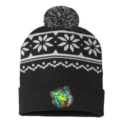 Funny Trippy Hippie Psychedelic Peace Frog USA-Made Snowflake Beanie