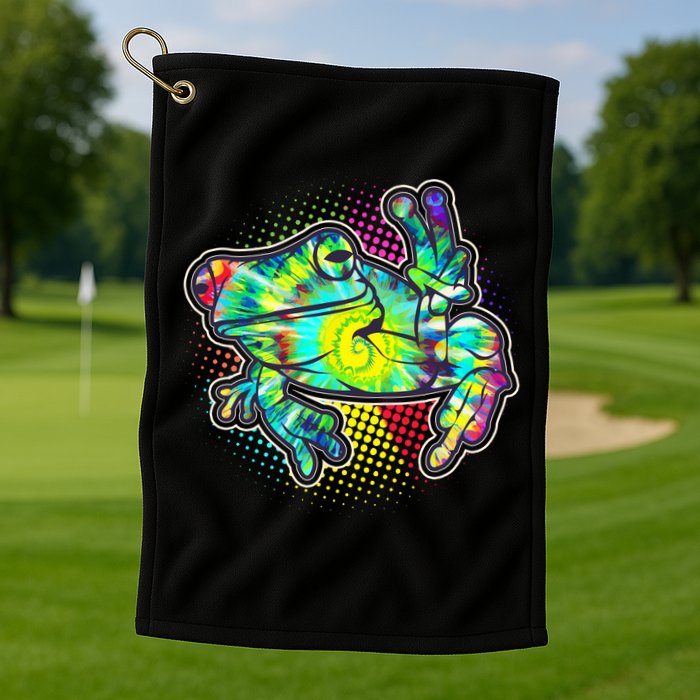 Funny Trippy Hippie Psychedelic Peace Frog Golf Towel