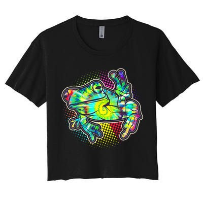 Funny Trippy Hippie Psychedelic Peace Frog Crop Top