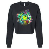 Funny Trippy Hippie Psychedelic Peace Frog Cropped Pullover Crew