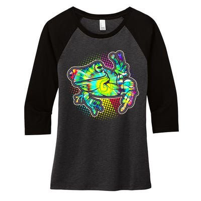Funny Trippy Hippie Psychedelic Peace Frog Women's Tri-Blend 3/4-Sleeve Raglan Shirt