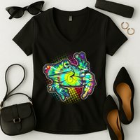 Funny Trippy Hippie Psychedelic Peace Frog Women's V-Neck T-Shirt