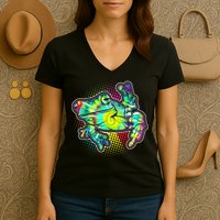 Funny Trippy Hippie Psychedelic Peace Frog Women's V-Neck T-Shirt