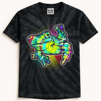 Funny Trippy Hippie Psychedelic Peace Frog Kids Tie-Dye T-Shirt