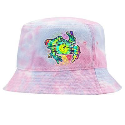 Funny Trippy Hippie Psychedelic Peace Frog Tie-Dyed Bucket Hat