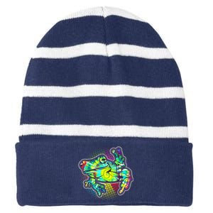 Funny Trippy Hippie Psychedelic Peace Frog Striped Beanie with Solid Band