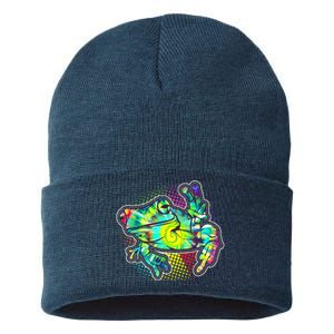 Funny Trippy Hippie Psychedelic Peace Frog Sustainable Knit Beanie