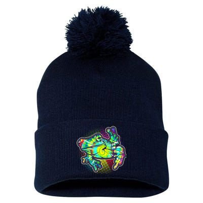 Funny Trippy Hippie Psychedelic Peace Frog Pom Pom 12in Knit Beanie