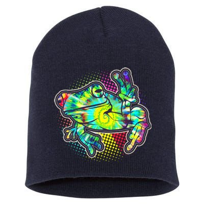 Funny Trippy Hippie Psychedelic Peace Frog Short Acrylic Beanie