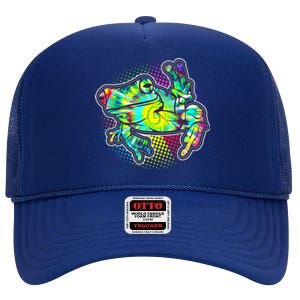 Funny Trippy Hippie Psychedelic Peace Frog High Crown Mesh Back Trucker Hat