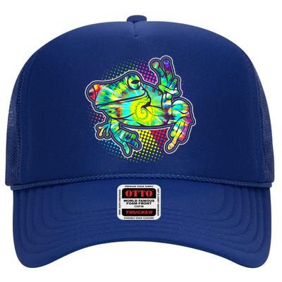 Funny Trippy Hippie Psychedelic Peace Frog High Crown Mesh Back Trucker Hat