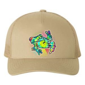 Funny Trippy Hippie Psychedelic Peace Frog Yupoong Adult 5-Panel Trucker Hat