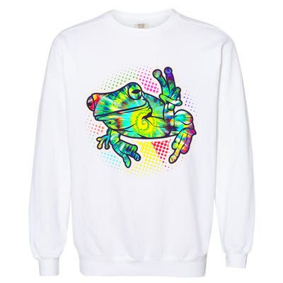 Funny Trippy Hippie Psychedelic Peace Frog Garment-Dyed Sweatshirt