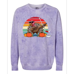 Funny Thanksgiving Hockey Player Team Dabbing Turkey Day Gift Colorblast Crewneck Sweatshirt