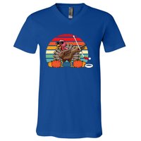 Funny Thanksgiving Hockey Player Team Dabbing Turkey Day Gift V-Neck T-Shirt