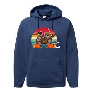 Funny Thanksgiving Hockey Player Team Dabbing Turkey Day Gift Performance Fleece Hoodie