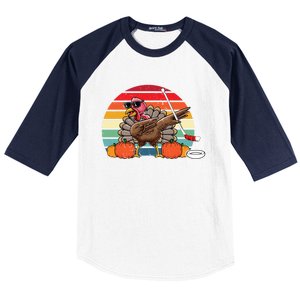 Funny Thanksgiving Hockey Player Team Dabbing Turkey Day Gift Baseball Sleeve Shirt