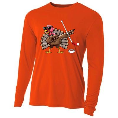 Funny Thanksgiving Hockey Player Team Dabbing Turkey Day Cute Gift Cooling Performance Long Sleeve Crew