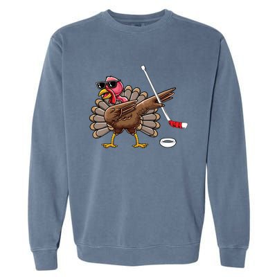 Funny Thanksgiving Hockey Player Team Dabbing Turkey Day Cute Gift Garment-Dyed Sweatshirt