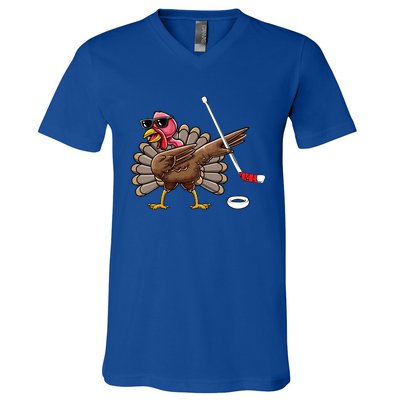 Funny Thanksgiving Hockey Player Team Dabbing Turkey Day Cute Gift V-Neck T-Shirt