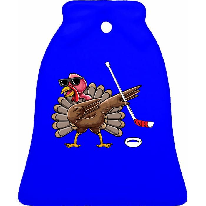 Funny Thanksgiving Hockey Player Team Dabbing Turkey Day Cute Gift Ceramic Bell Ornament