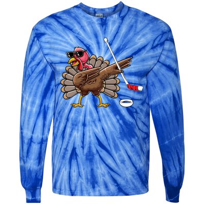 Funny Thanksgiving Hockey Player Team Dabbing Turkey Day Cute Gift Tie-Dye Long Sleeve Shirt