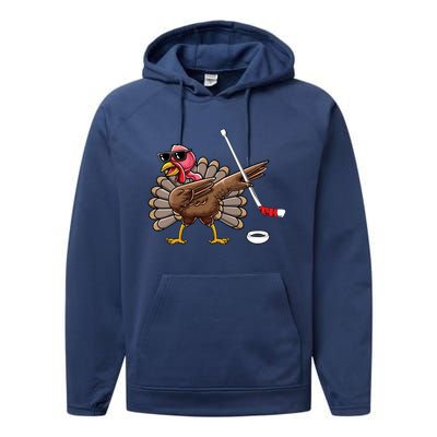 Funny Thanksgiving Hockey Player Team Dabbing Turkey Day Cute Gift Performance Fleece Hoodie