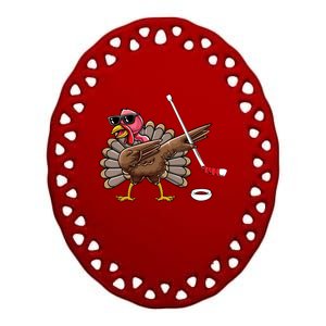 Funny Thanksgiving Hockey Player Team Dabbing Turkey Day Cute Gift Ceramic Oval Ornament