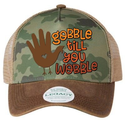 Funny Turkey Hand Gobble Till You Wobble Thanksgiving Fall Gift Legacy Tie Dye Trucker Hat