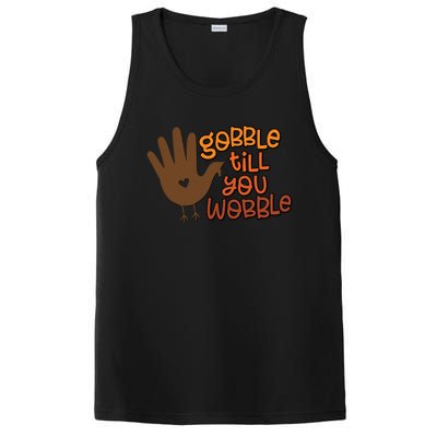 Funny Turkey Hand Gobble Till You Wobble Thanksgiving Fall Gift PosiCharge Competitor Tank