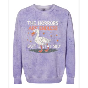 Funny The Horrors Are Endless But I Stay Silly Goose Meme Colorblast Crewneck Sweatshirt