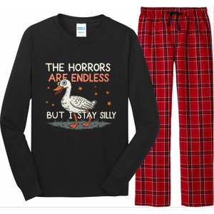 Funny The Horrors Are Endless But I Stay Silly Goose Meme Long Sleeve Pajama Set