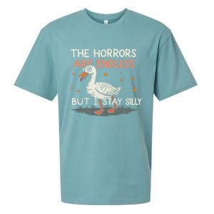 Funny The Horrors Are Endless But I Stay Silly Goose Meme Sueded Cloud Jersey T-Shirt