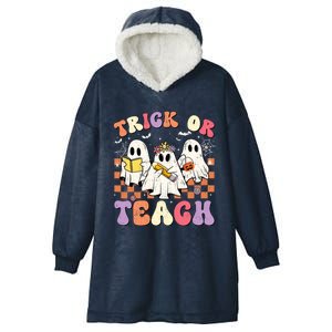 Funny Teacher Halloween Trick Or Teach Retro Groovy Ghost Gift Hooded Wearable Blanket