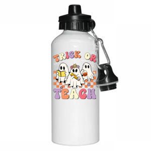 Funny Teacher Halloween Trick Or Teach Retro Groovy Ghost Gift Aluminum Water Bottle