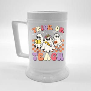 Funny Teacher Halloween Trick Or Teach Retro Groovy Ghost Gift Beer Stein