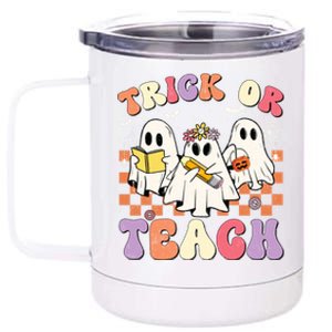 Funny Teacher Halloween Trick Or Teach Retro Groovy Ghost Gift 12 oz Stainless Steel Tumbler Cup