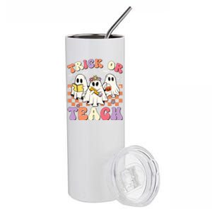 Funny Teacher Halloween Trick Or Teach Retro Groovy Ghost Gift Stainless Steel Tumbler