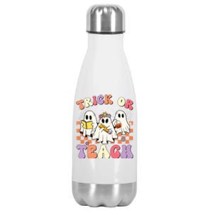 Funny Teacher Halloween Trick Or Teach Retro Groovy Ghost Gift Stainless Steel Insulated Water Bottle