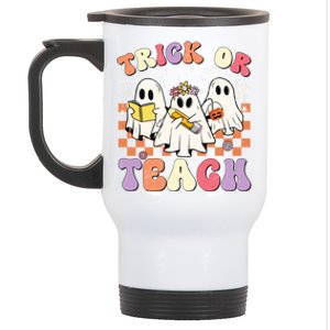 Funny Teacher Halloween Trick Or Teach Retro Groovy Ghost Gift Stainless Steel Travel Mug