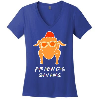 Funny Turkey Happy Friendsgiving Gift For Friends Funny Gift Women's V-Neck T-Shirt