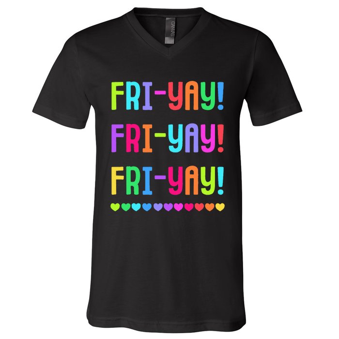 Friyay Teacher Happy Friyay Friday V-Neck T-Shirt