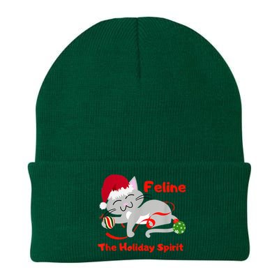 Feline The Holiday Spirit Christmas Kitty Cat Cute Gift Knit Cap Winter Beanie