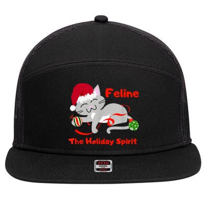 Feline The Holiday Spirit Christmas Kitty Cat Cute Gift 7 Panel Mesh Trucker Snapback Hat