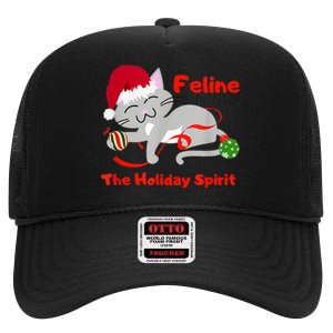 Feline The Holiday Spirit Christmas Kitty Cat Cute Gift High Crown Mesh Back Trucker Hat